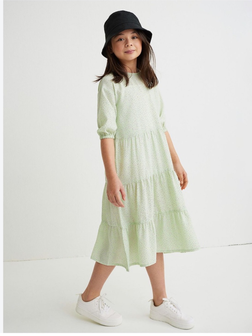 H&M Girls Sage Green Printed Viscose  Dress